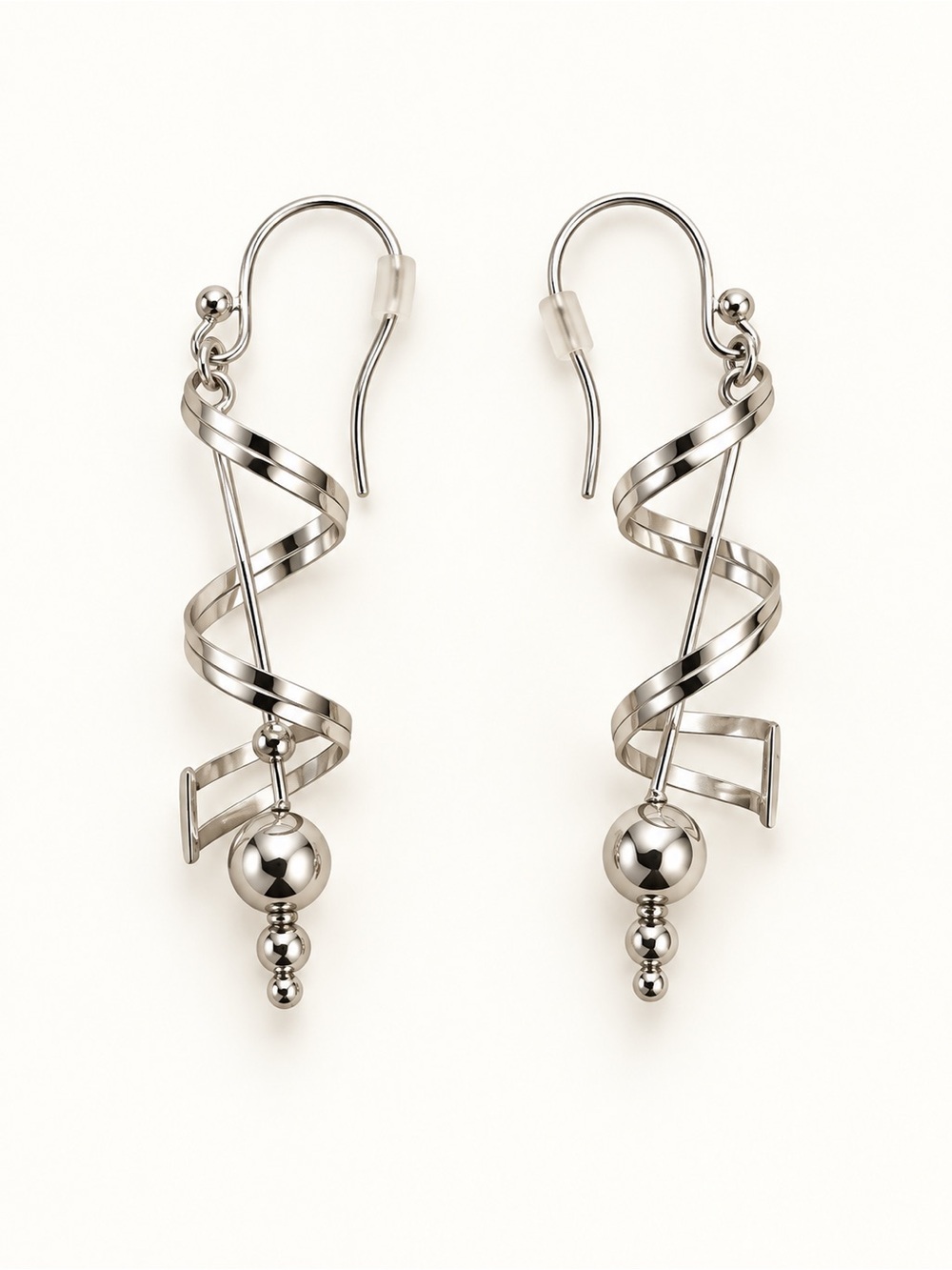 Polished Silver Spiral Drop Earrings - Elegant Swirl Design